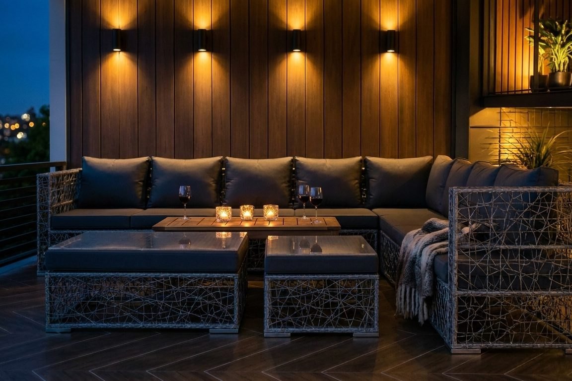 The terrace lounge at night