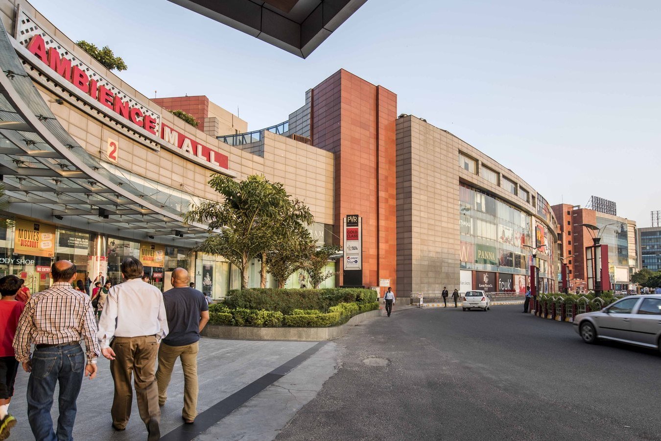 The Gate 2 entrance to Ambience Mall, Gurugram, in late afternoon light