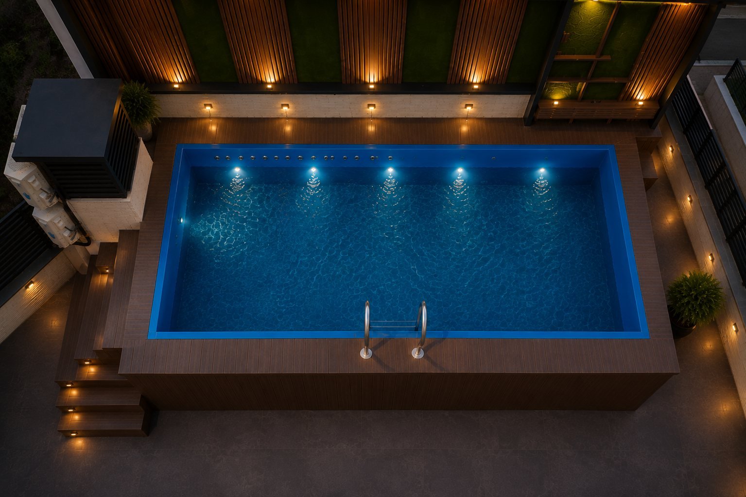 The pool from above at night
